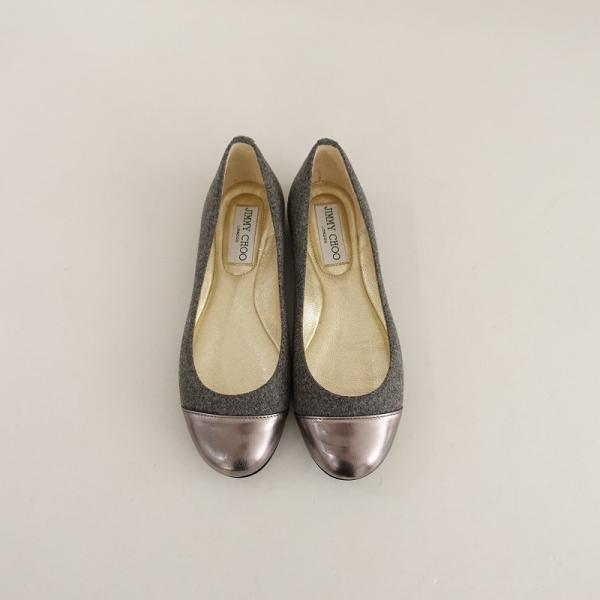Jimmy Choo グレー フラットシューズ: 38cm JIMMY CHOO（ジミーチュウ） 【未使用】ジミーチュウ *フラット