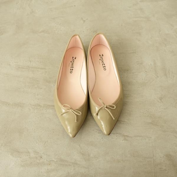 【Repetto】ブリジット パテントレザー ポインテッドトゥ ベージュ 極美品 レペット repetto*BRGTTE パテントレザーポインテッドトゥバレエ