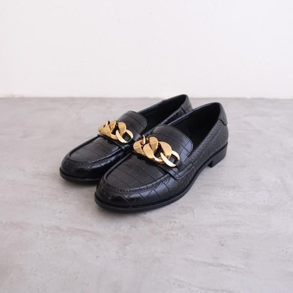 未使用】ザラ ZARA *クロコ調型押しローファー 38/24*黒1225(sh10-2512