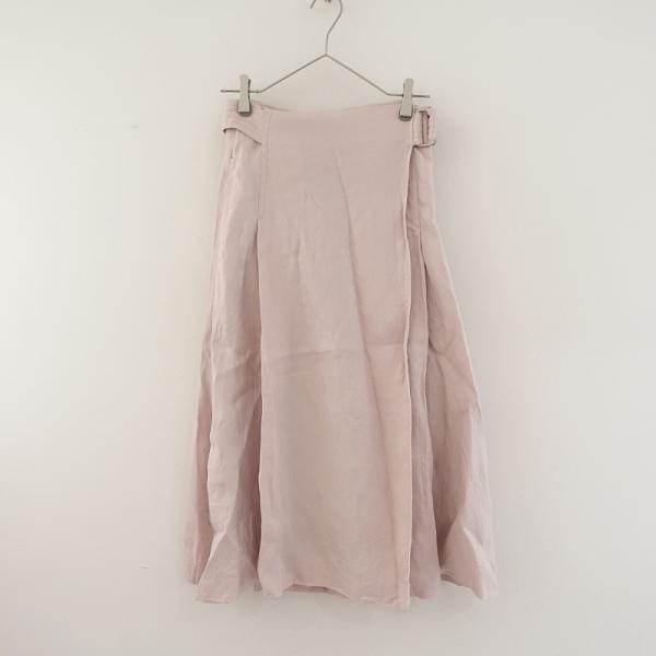ebure エブール *リネンラップロングスカート*36ボトムス麻ピンク巻き