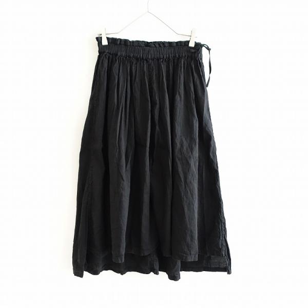 ファクトリー FACTORY *リネンコットンギャザースカート*2黒ブラック