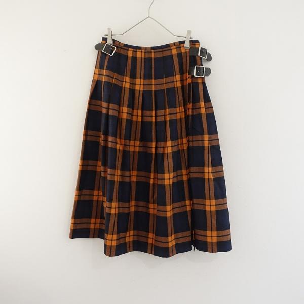 オニール オブ ダブリン プリーツ ウール ラップ 巻きスカート チェック 美品】オニールオブダブリン O'NEIL OF DUBLIN *ウールチェック