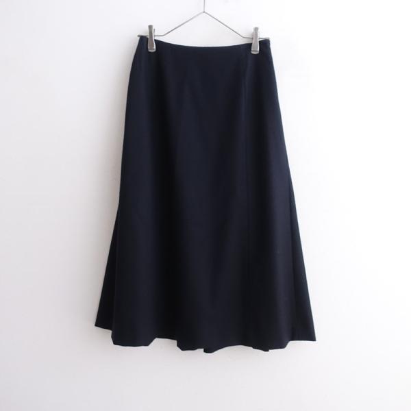 チクリン ウールスカート 定価2.4万】チクリン chiclin *ウールフレアスカート*2/Mネイビー無地