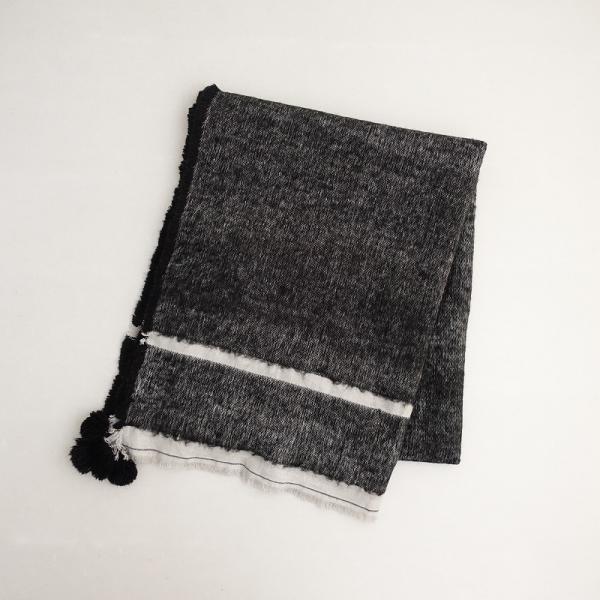 【未使用品】PLAIN PEOPLE マフラー ブラック PLAIN PEOPLE プレインピープル *タッセル付きストール*毛綿黒系