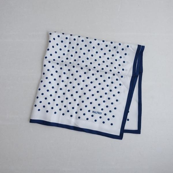 MALFROY（マルフロイ） *ドット柄シルクスカーフ*水玉オフ白×紺絹1225