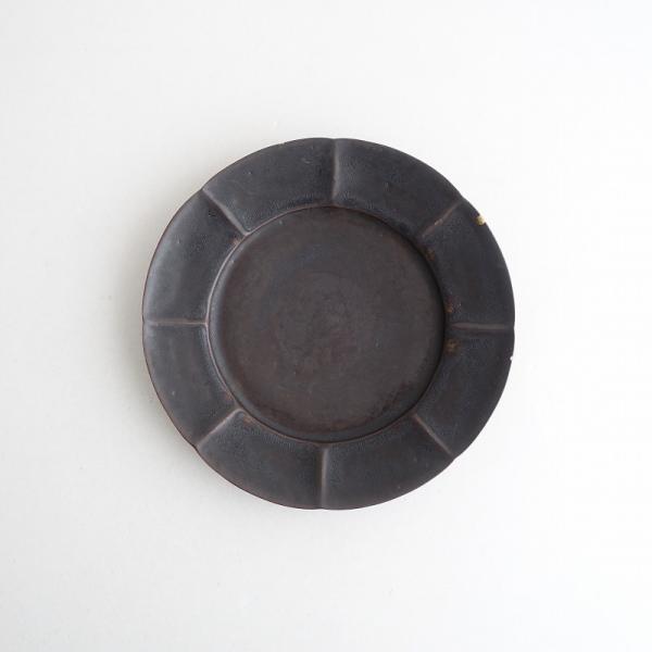 久野靖史 *輪花皿 黒 20cm*プレート食器キッチン作家【陶器