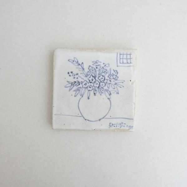 小菅幸子 *タイル 花*インテリアオブジェ作家【陶器】(wa23-2511-85