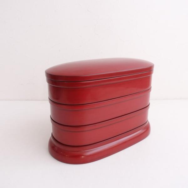 美品】瀬戸國勝 *楕円三段重箱*レッドブラック朱色根来うつわ器輪島塗