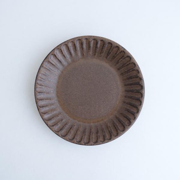 小澤基晴 *ブロンズ しのぎ 7寸皿*ブラウン茶プレート器うつわ食器