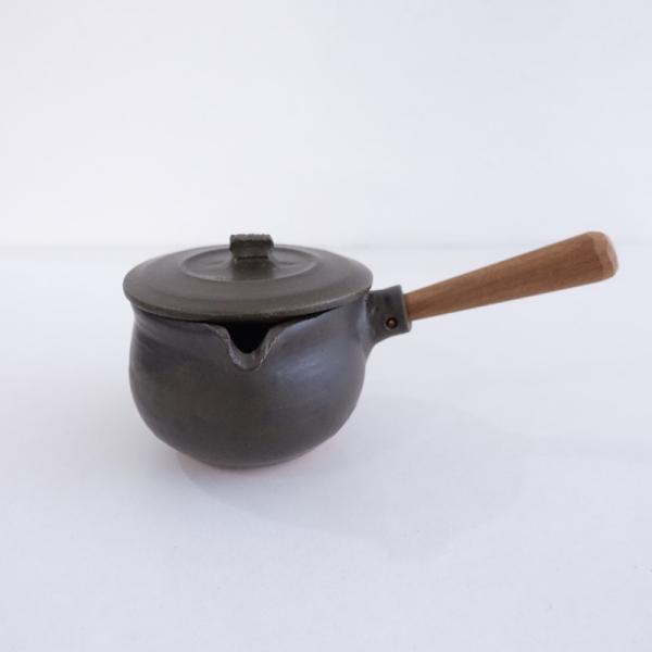 未使用】馬場勝文 *ふた付き耐熱ミルクパン 黒*ブラック作家木製【陶器