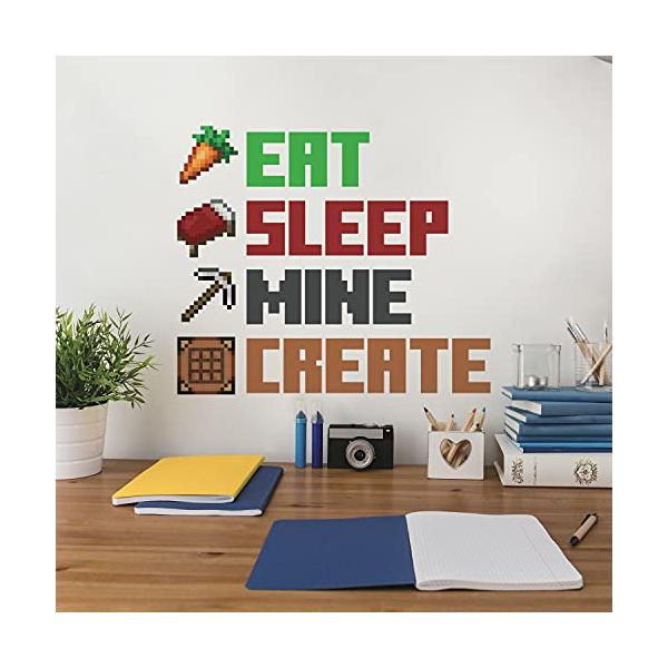 【並行輸入品】RoomMates RMK5007SCS マインクラフト Eat Sleep Mine Create Quote 剥がして貼るウォールデカール