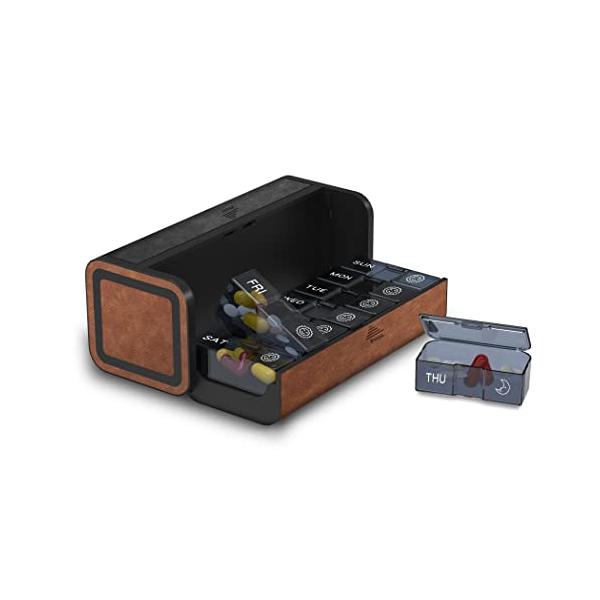 【並行輸入品】TALVOLC M ピルオーガナイザー ウィークリー 1日2回 7日間用 (ブラックとブラウン)