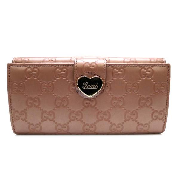 グッチ Wホック財布 発売モデル 3550 長財布 シマレザー Gucci 中古 レディース メタリックピンク Dh 飯能本店