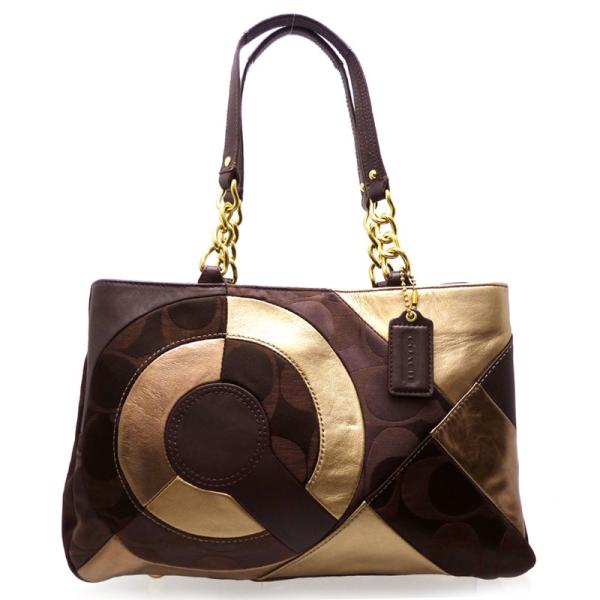 美品 コーチ ハンドバッグ キャンバス ブラウン パッチワーク シグネチャー dsdaikokuya_dh57643