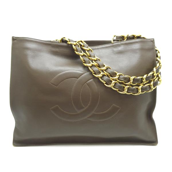 【良品】CHANEL　シャネル　トートバッグ　ラムスキン　CC金具　ブラウン CHANEL ［飯能本店］CHANEL シャネル ラージ チェーントート