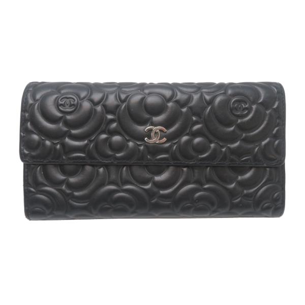 正規品　超美品　シャネル　カメリア　エンボス　Wホック　フラップ　三つ折り財布 極美品 CHANEL シャネル カメリアココマーク wホック 二つ折り財布