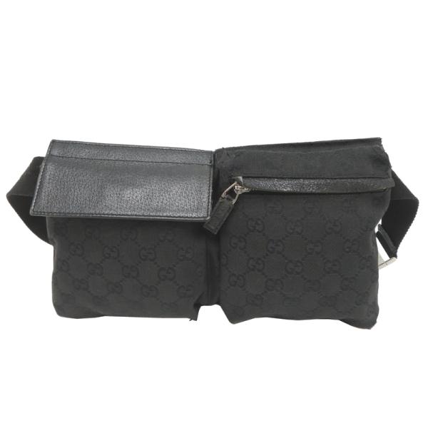 ［飯能本店］GUCCI グッチ ウエストポーチ 28566 ウエストバッグ キャンバス ブラック系 メンズ DH95165
