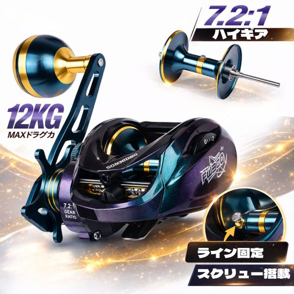 ベイトリール 深溝スプール 遠投 大容量 右ハンドル 左ハンドル 7.2：1  ドラグ力12KG 5+1BB 船釣り オフショア スロージギング ルアー対応  リール 両軸リール