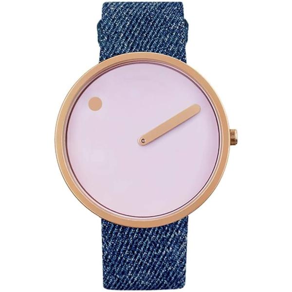 PICTO ピクト 腕時計 メンズ 40mm ダスティ ピンク ダイヤル マット ローズ ゴールド ベゼル/ライト ブルー デニム ベルト 未使用