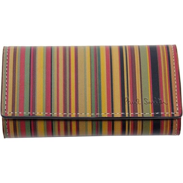 未使用 ポールスミス キーケース ストライプインセット 本革 レザー レンガ 未使用 ポールスミス キーケース ストライプインセット 本革