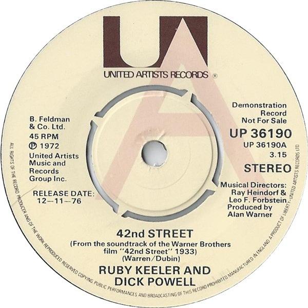 英7” Ruby Keeler &amp; Dick Powell / Jo 42nd Street / The Girl At The Ironing Board UP36190PROMO United Artists Recor プロモ /00080
