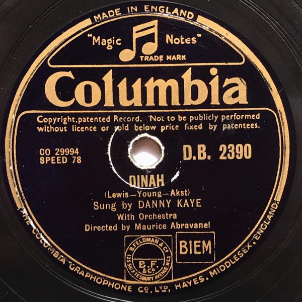 78RPM/SP Danny Kaye Dinah / Minnie The Moocher DB2390 COLUMBIA /00500