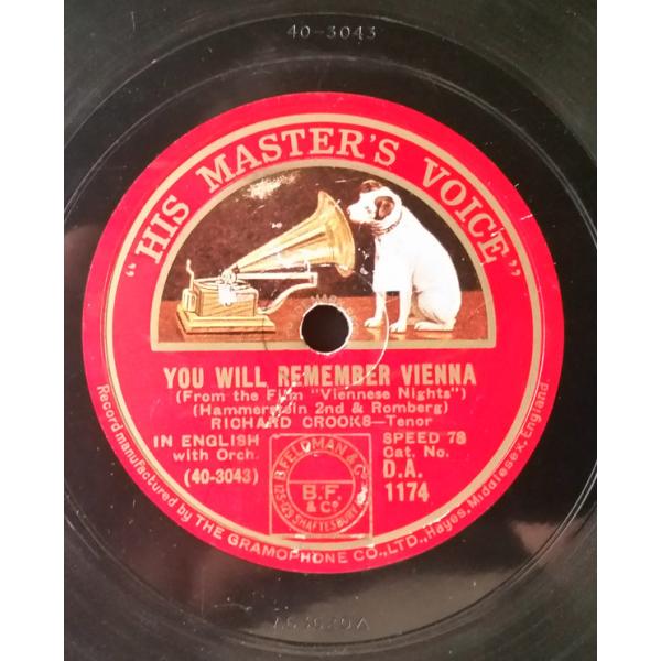 78RPM/SP Richard Crooks Viennese Nights - You Will Remember Vienna / I Brin DA1174 HIS MASTERS VOICE /00500