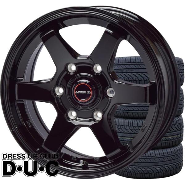 キリン　①トヨタ 純正　ホイールとタイヤセット 1本　205/55R16 ハイエース16インチアルミホイールタイヤセット J-TECH GL-1 BK