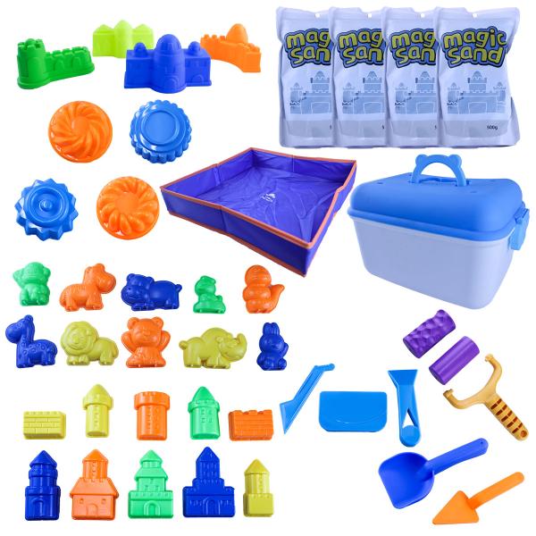 【商品詳細】　　・メーカー名:OREZ　　・商品名:砂遊び 魔法の砂 マジックサンド 青色 2000g 2kg 28点 型セット　　・メーカー品番:ty-025　　・商品内容:マジックサンド 2000g 2kg　　　　　　　 28点 型セッ...
