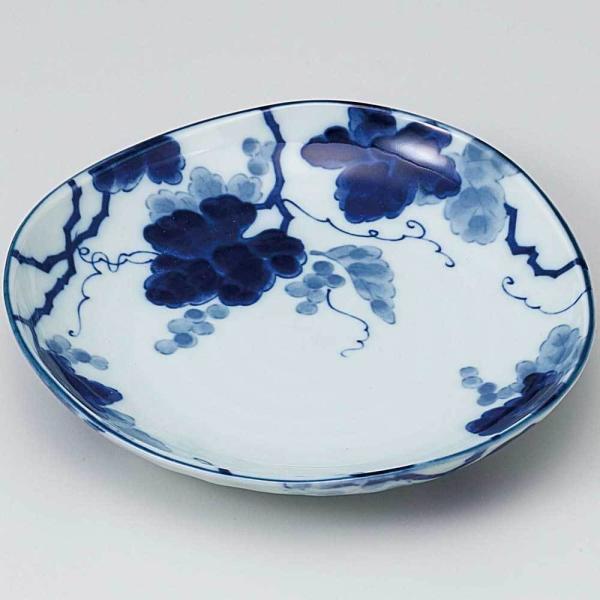 和皿 取り皿 一品料理/ 藍染ぶどう三角5.0皿 /おしゃれ 日常 業務用 家庭用 Japanese plate
