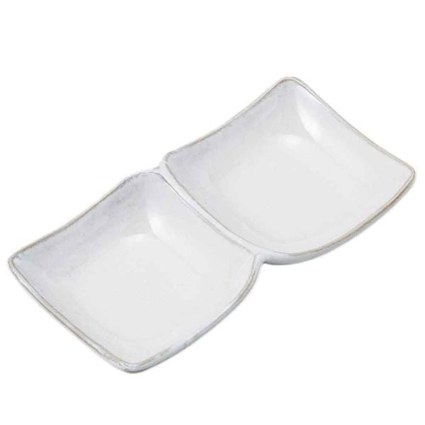 和食器 仕切皿/ 白釉角切二品皿（608052） /蕎麦用 薬味皿