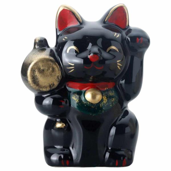 手描き 猫 置物 開運 招福 金運/ 小槌招猫・黒 /贈り物 プレゼント
