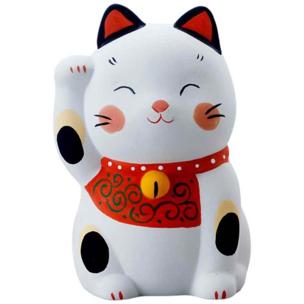 招き猫 手描き 陶器 置物 縁起物 笑顔/ 微笑招猫貯金箱・白 /自分用