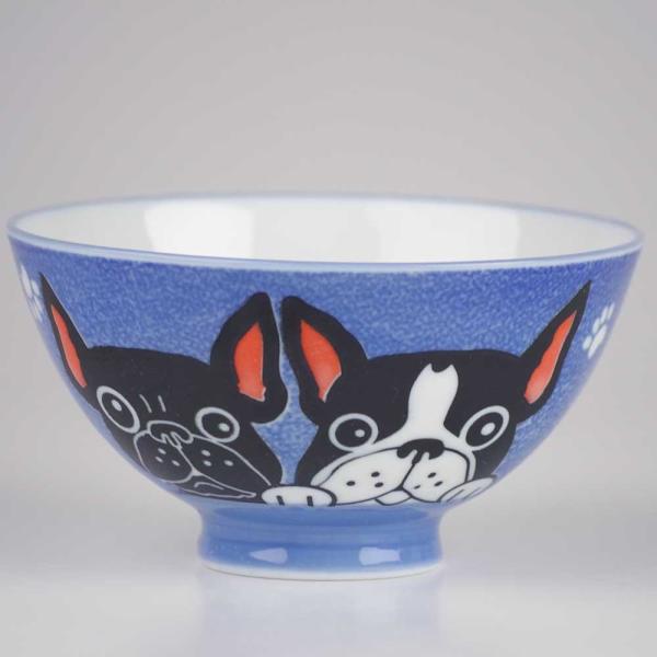 茶碗 犬 飯碗/ フレンチブルドッグ 中平 （青） /犬雑貨 イヌグッズ