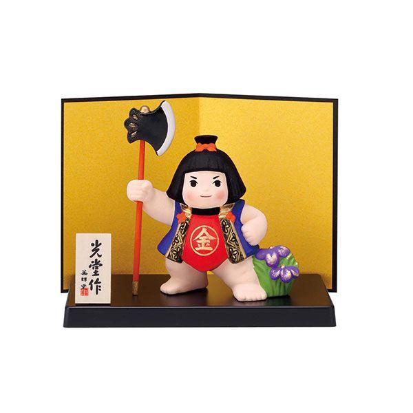 五月人形 コンパクト 陶器 小さい おとぎ話 金太郎/ 錦彩鉞持ち金太郎