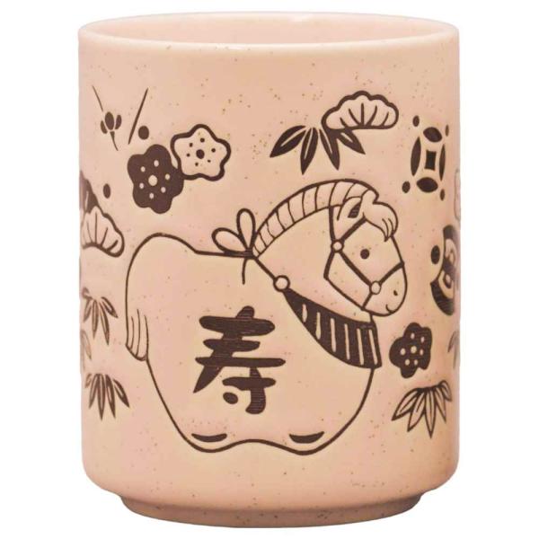 干支 午 置物 馬 うま 2026年/ 福寿湯呑（赤） /粗品 販促 景品 縁起