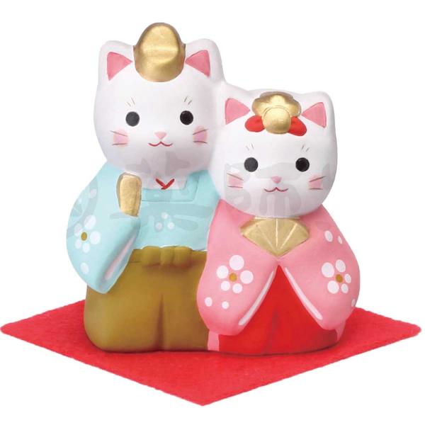 雛人形 コンパクト 陶器 小さい 可愛い ひな人形/ 錦彩睦ねこ雛