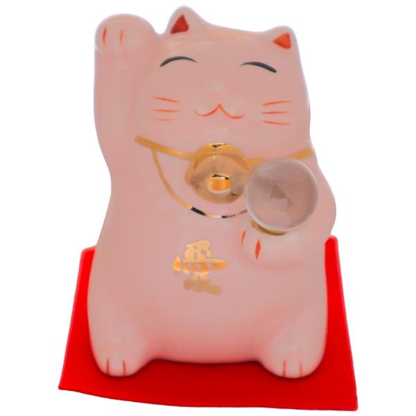 風水 招き猫 開運 招福 恋愛/ 風水玉持ち招き猫 ピンク /家庭用 贈り物 
