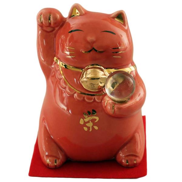 風水 招き猫 開運 招福 健康/ 風水玉持ち招き猫 赤 /家庭用 贈り物