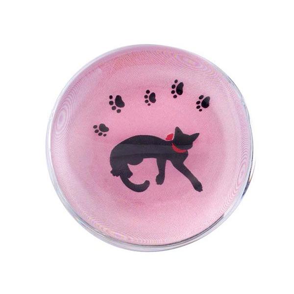 ガラス箸置きリボン猫・桃 