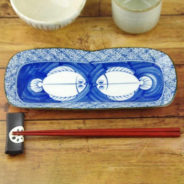 長皿 焼物 刺身皿 串皿/ 染付ヒラメ長皿 25cm /業務用 家庭用 レトロ
