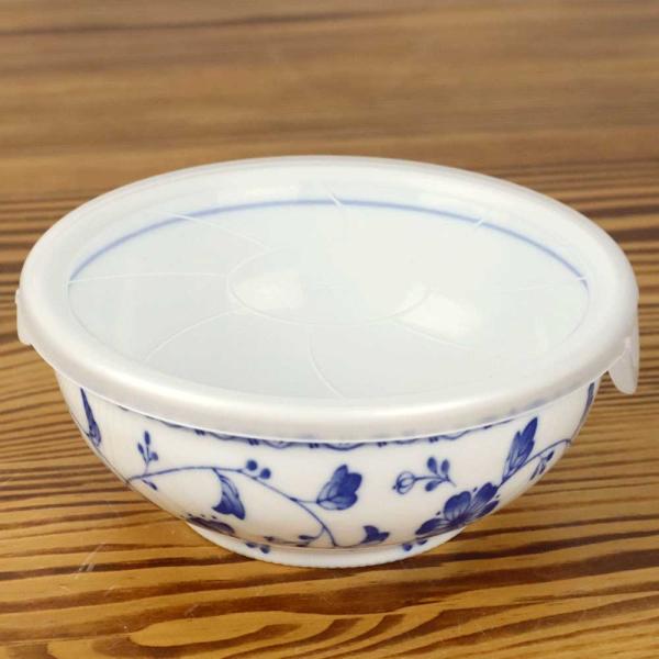 レンジパック 食器 蓋付き フタ付き 小鉢 ボウル/ ノンラップ中鉢 染付フラワー /保存 鉢 うつわ 漬物 作り置き 常備菜 日本製 和食器 おしゃれ