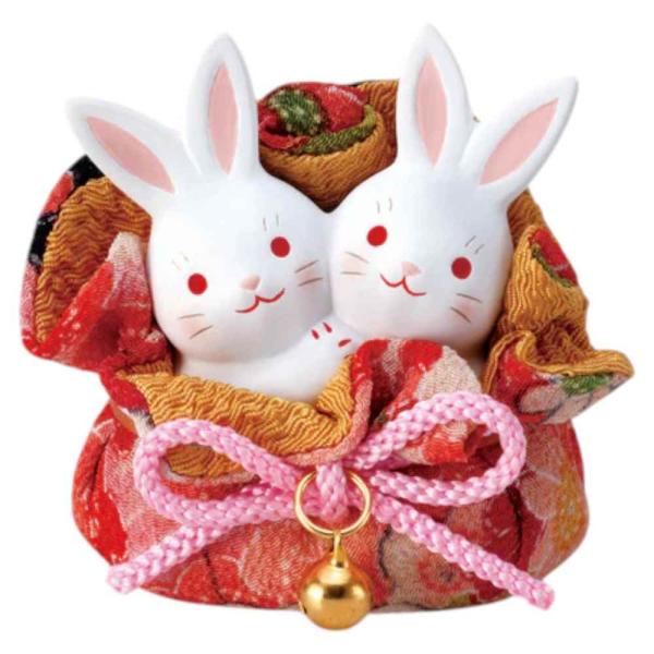 うさぎ 和風 置物 可愛い 和の縁起物/ 錦彩ちりめん花うさぎ