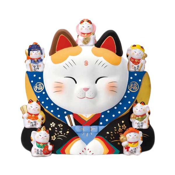 幸運 招福 縁起物 招き猫 錦彩七福神福助招き猫（16号） : 美濃のちゃ