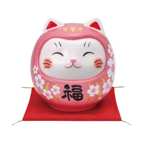 ダルマ 置物 インテリア ネコ 可愛い/ 彩絵開運猫だるま（桜桃福