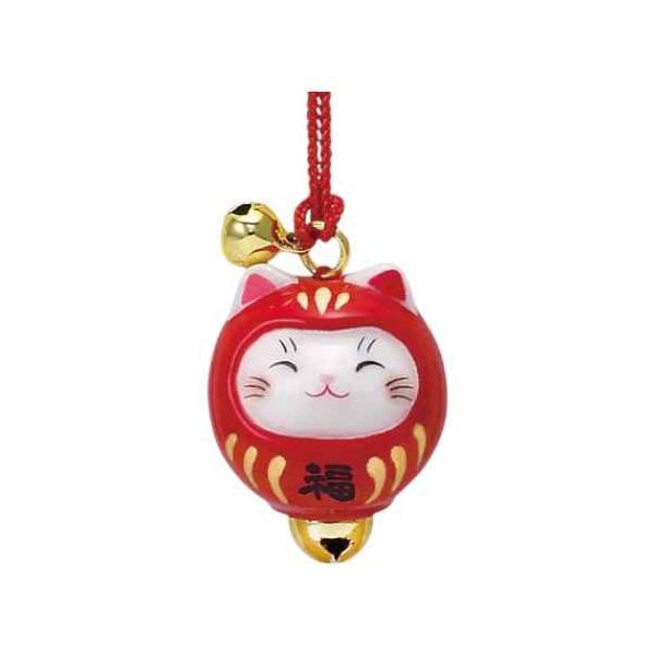 ダルマ 御守り ストラップ ネコ グッズ 可愛い/ 彩絵開運猫だるまねつけ(赤福) /開運 招福 縁起物 贈り物 自分用