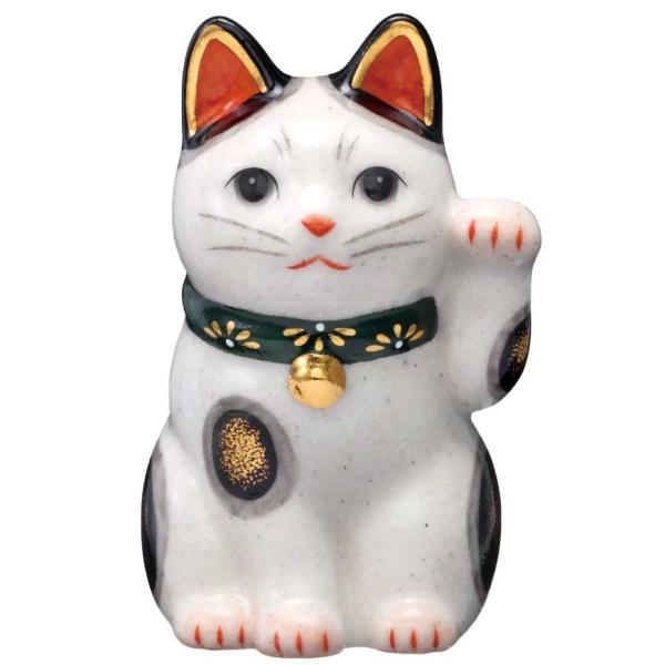 置物 インテリア ネコ 招き猫/ 陶彩菊花招き猫(左手上げ・緑・小) /開運 招福 縁起物 雑貨 リビング 玄関 開店祝い 贈り物