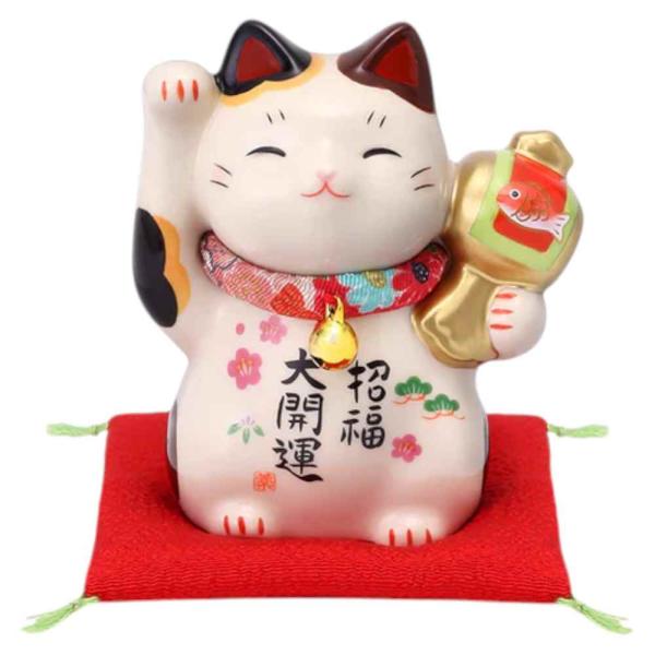 招き猫 置物 まねきねこ/ 招福大開運招き猫(ちりめん首輪付・2.5号