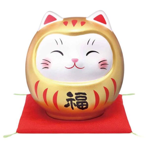 招き猫 置物 ミニ 開運 金運 商売繁盛 縁起物 小さい 和雑貨/ 猫だるま（金福・中）（貯金箱） /和風インテリア