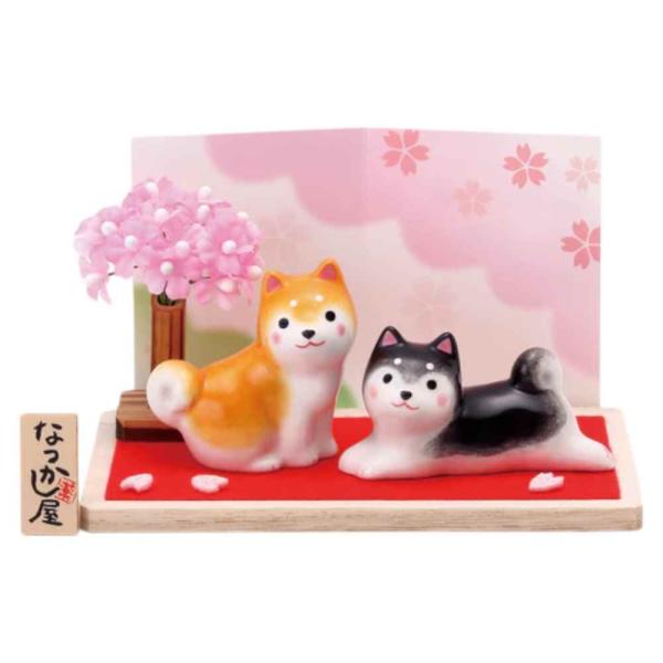 柴犬 置物 陶器/ わんこ日和柴犬＆黒柴(桜) /可愛い インテリア 贈り物